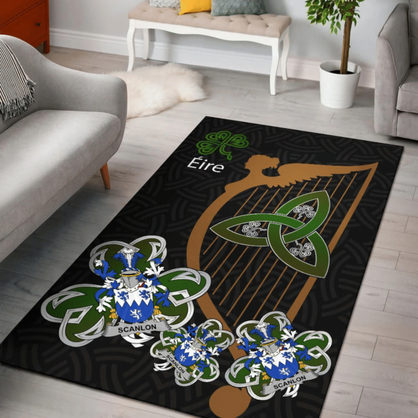 Ireland Area Rug - Scanlon or O'Scanlan Family Crest Area Rug - Harp And Shamrock - Image 2