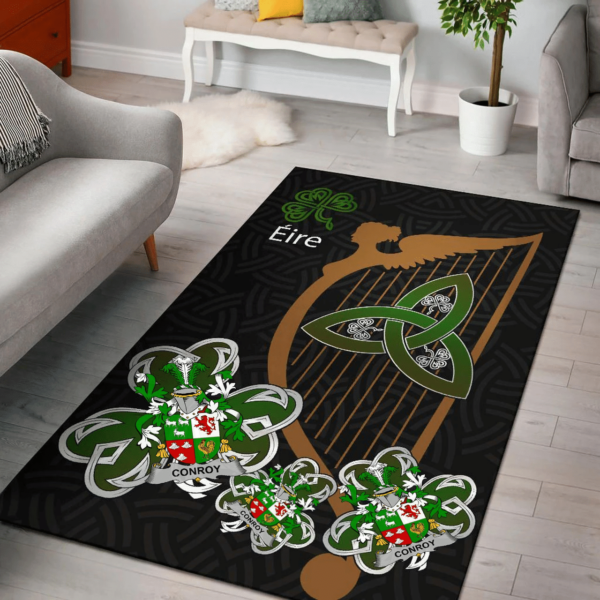 Ireland Area Rug - Conroy or O'Conry Family Crest Area Rug - Harp And Shamrock - Image 2