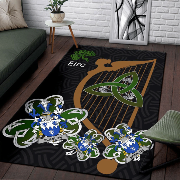 Ireland Area Rug - Scanlon or O'Scanlan Family Crest Area Rug - Harp And Shamrock - Image 3