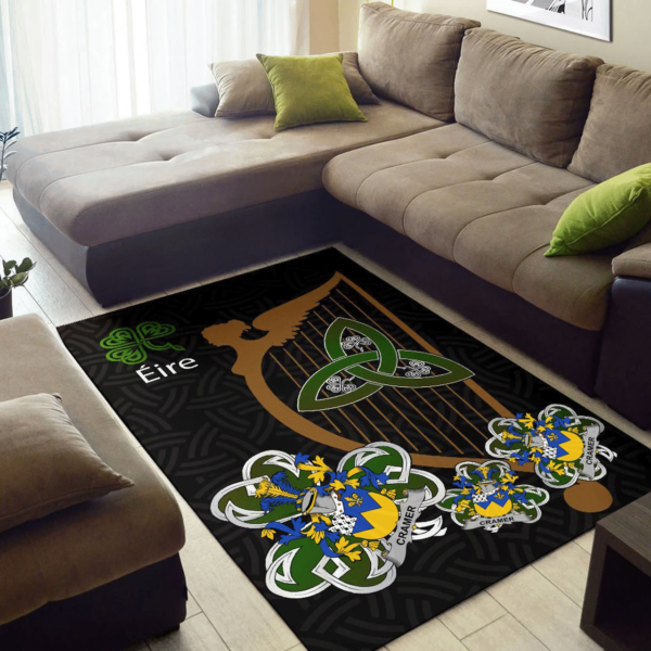 Ireland Area Rug - Cramer Family Crest Area Rug - Harp And Shamrock