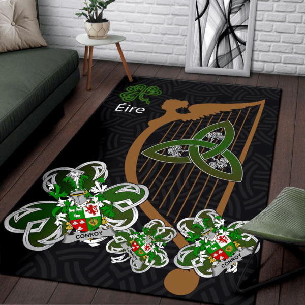 Ireland Area Rug - Conroy or O'Conry Family Crest Area Rug - Harp And Shamrock - Image 3