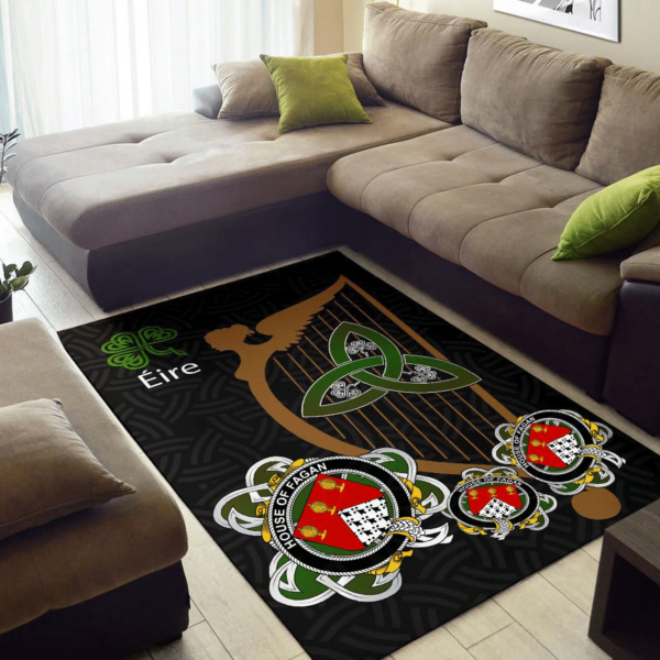 Ireland Area Rug - House of FAGAN Family Crest Area Rug - Harp And Shamrock