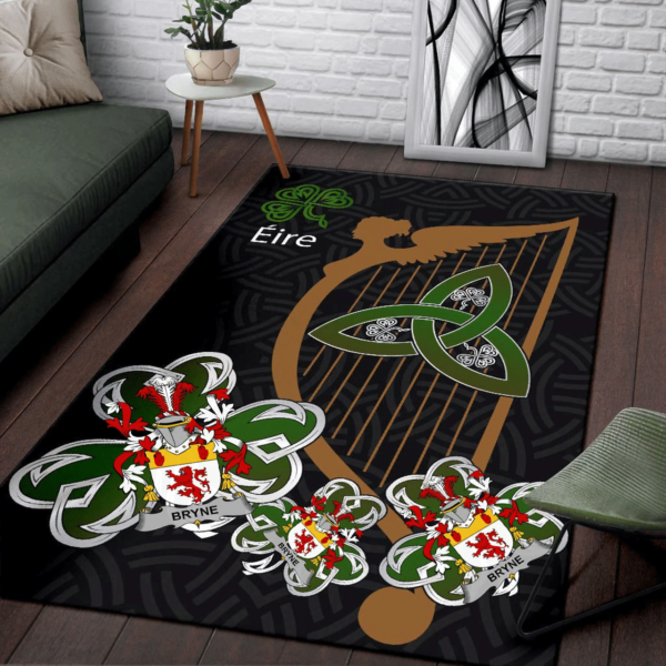 Ireland Area Rug - Bryne or Brinn Family Crest Area Rug - Harp And Shamrock - Image 3