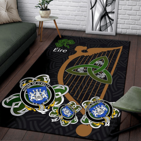 Ireland Area Rug - House of O'KELLY Family Crest Area Rug - Harp And Shamrock - Image 3