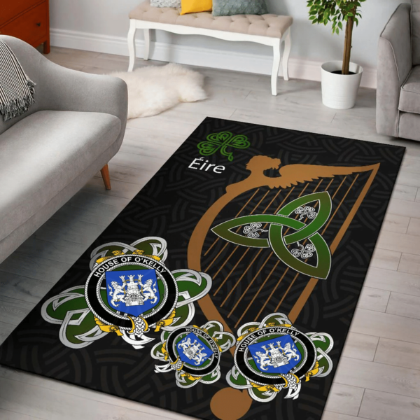 Ireland Area Rug - House of O'KELLY Family Crest Area Rug - Harp And Shamrock - Image 2