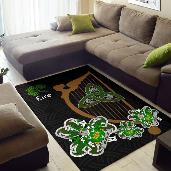 Ireland Area Rug - Kilkelly or Killikelly Family Crest Area Rug - Harp And Shamrock