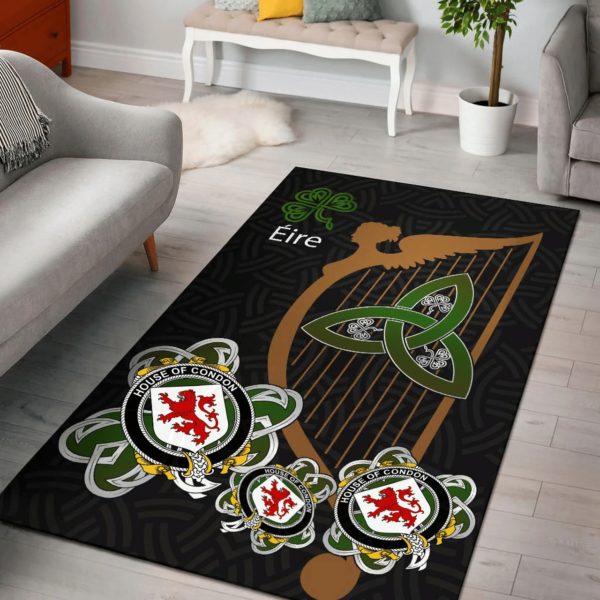 Ireland Area Rug - House of CONDON Family Crest Area Rug - Harp And Shamrock - Image 2