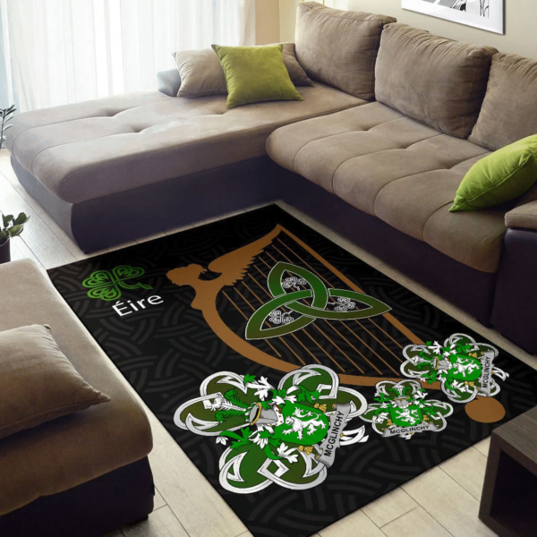 Ireland Area Rug - McGlinchy or McGlinchey Family Crest Area Rug - Harp And Shamrock