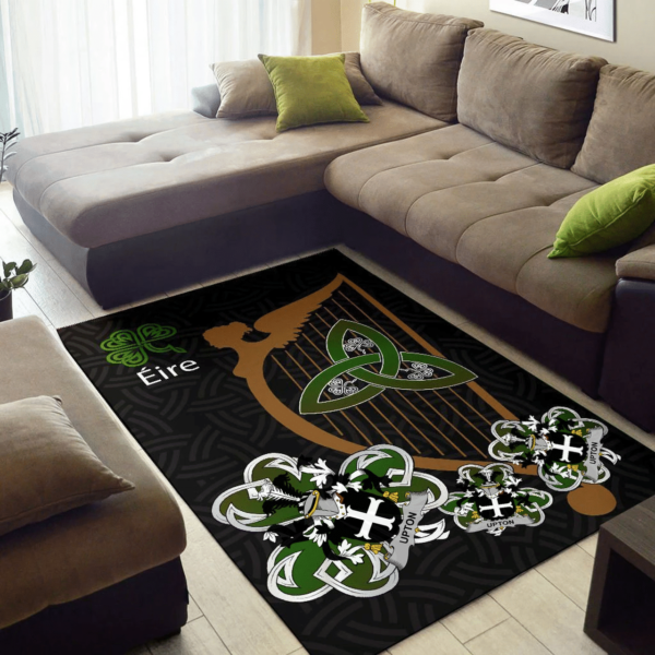 Ireland Area Rug - Upton Family Crest Area Rug - Harp And Shamrock