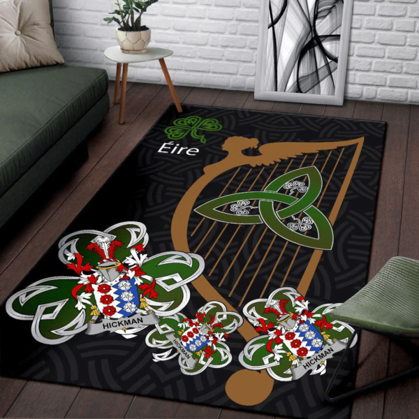 Ireland Area Rug - Hickman Family Crest Area Rug - Harp And Shamrock - Image 3