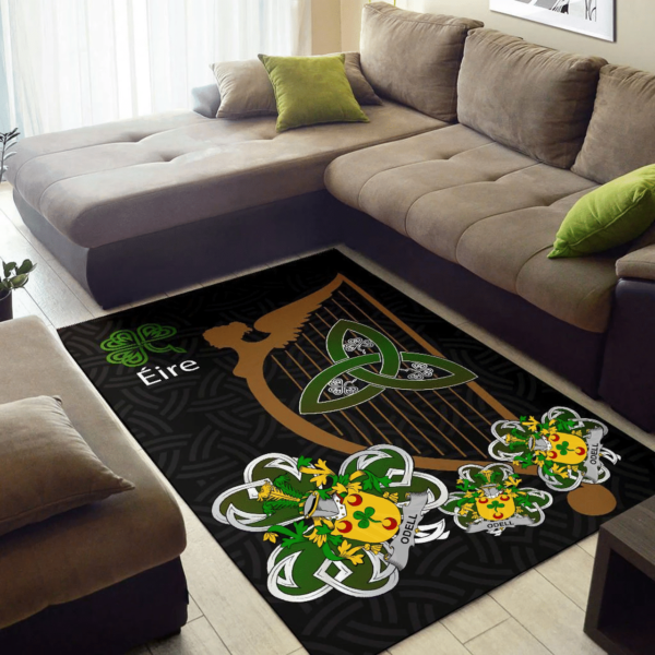 Ireland Area Rug - Odell Family Crest Area Rug - Harp And Shamrock