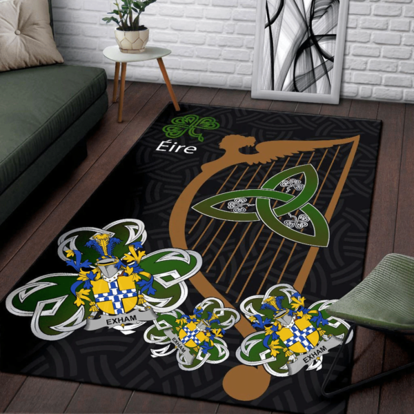 Ireland Area Rug - Exham Family Crest Area Rug - Harp And Shamrock - Image 3