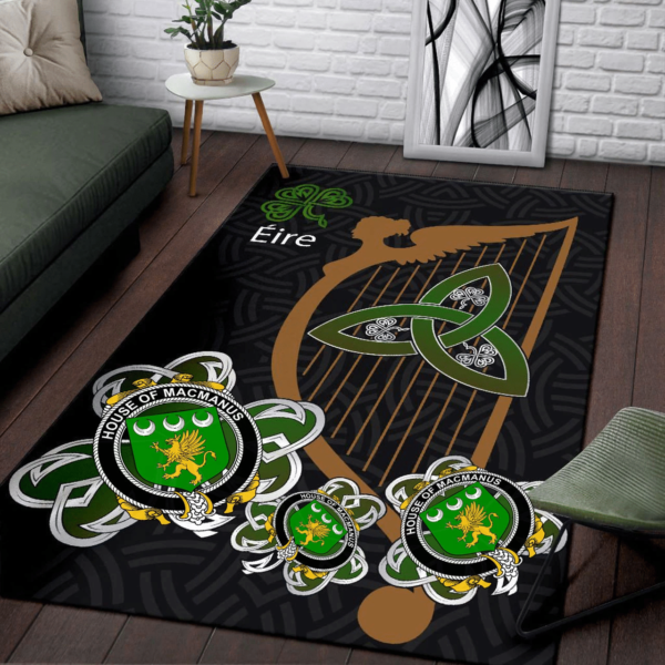 Ireland Area Rug - House of MACMANUS Family Crest Area Rug - Harp And Shamrock - Image 3