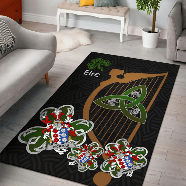 Ireland Area Rug - Hickman Family Crest Area Rug - Harp And Shamrock - Image 2