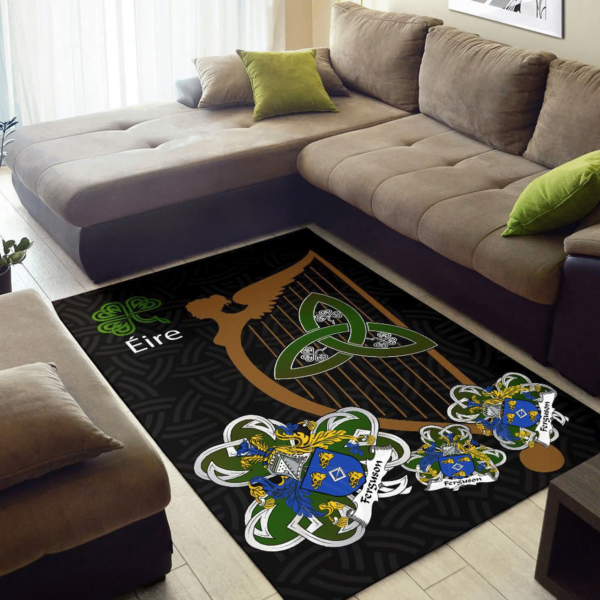 Ireland Area Rug - Ferguson Family Crest Area Rug - Harp And Shamrock