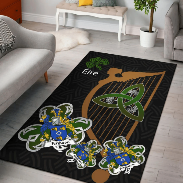 Ireland Area Rug - Ferguson Family Crest Area Rug - Harp And Shamrock - Image 2