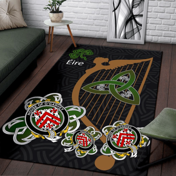 Ireland Area Rug - House of O'GARVEY Family Crest Area Rug - Harp And Shamrock - Image 3