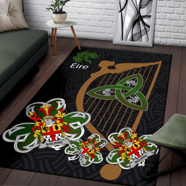 Ireland Area Rug - Bourke Family Crest Area Rug - Harp And Shamrock - Image 3