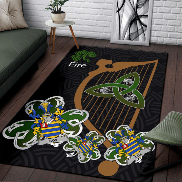 Ireland Area Rug - Cox Family Crest Area Rug - Harp And Shamrock - Image 3