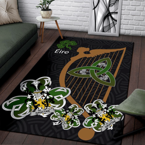 Ireland Area Rug - Grattan or McGrattan Family Crest Area Rug - Harp And Shamrock - Image 3