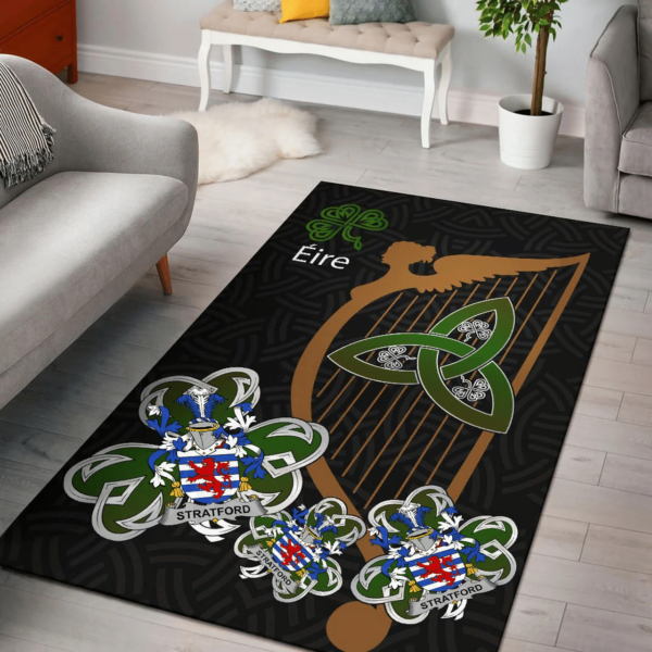 Ireland Area Rug - Stratford Family Crest Area Rug - Harp And Shamrock - Image 2