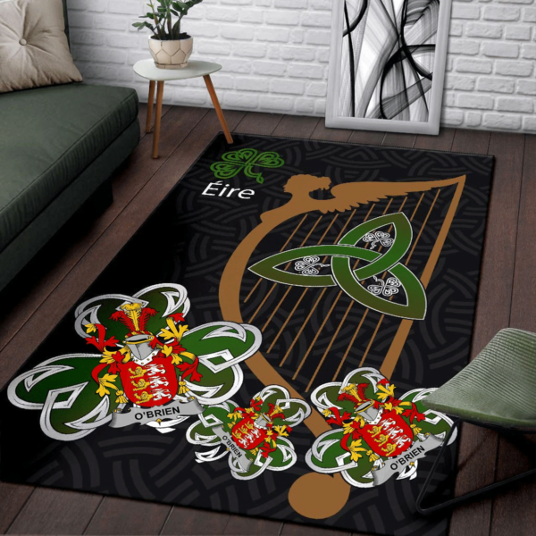 Ireland Area Rug - Brien or O'Brien Family Crest Area Rug - Harp And Shamrock - Image 3