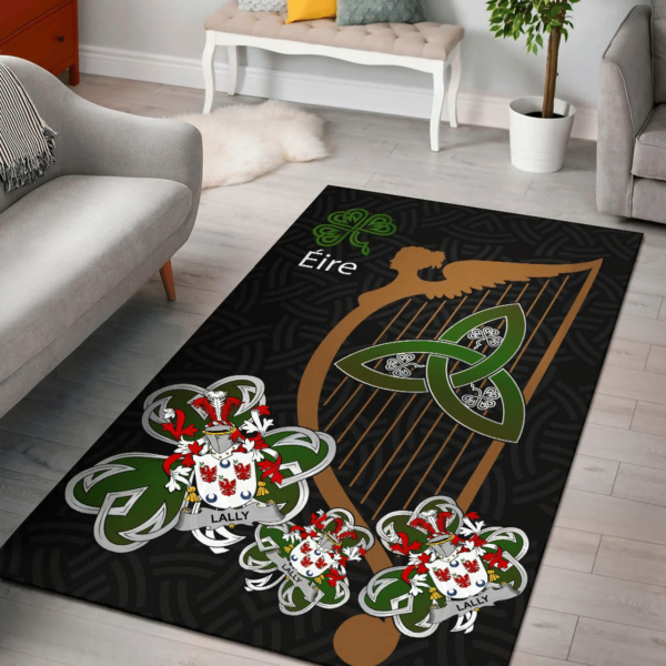 Ireland Area Rug - Lally or O'Mullally Family Crest Area Rug - Harp And Shamrock - Image 2