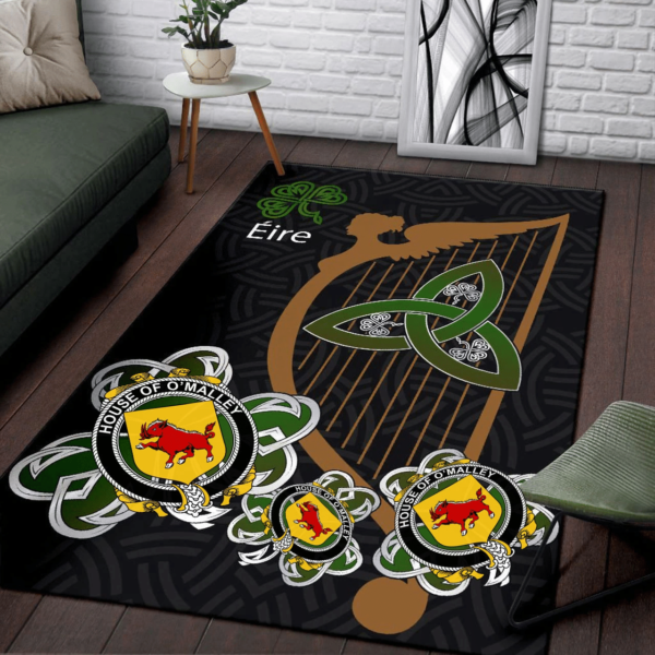 Ireland Area Rug - House of O'MALLEY Family Crest Area Rug - Harp And Shamrock - Image 3