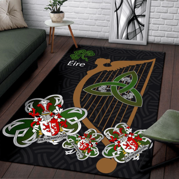 Ireland Area Rug - Hetherington Family Crest Area Rug - Harp And Shamrock - Image 3