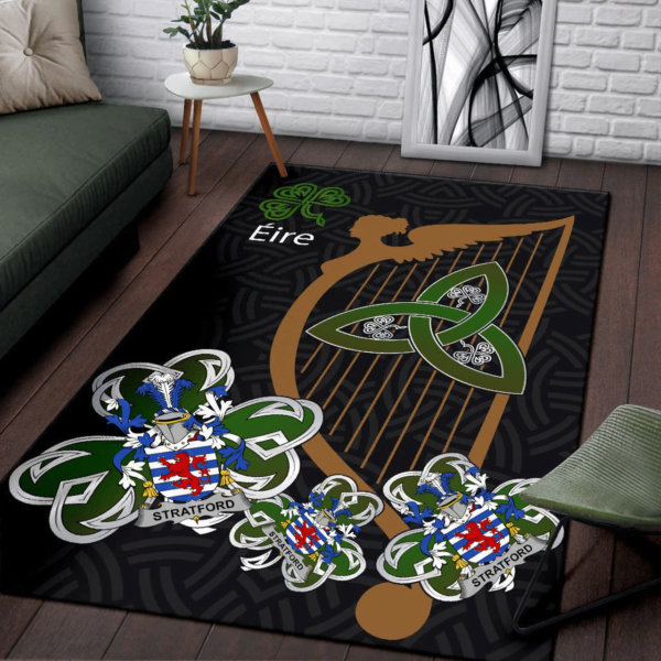 Ireland Area Rug - Stratford Family Crest Area Rug - Harp And Shamrock - Image 3