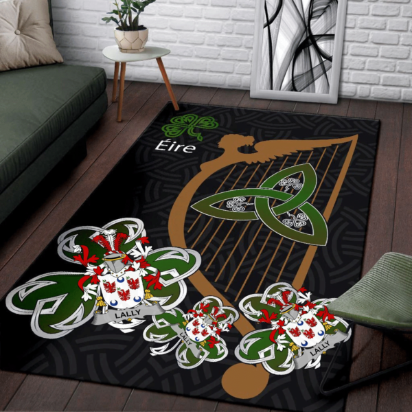 Ireland Area Rug - Lally or O'Mullally Family Crest Area Rug - Harp And Shamrock - Image 3