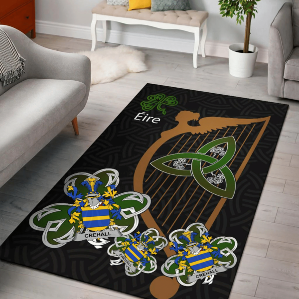 Ireland Area Rug - Crehall or O'Crehall Family Crest Area Rug - Harp And Shamrock - Image 2