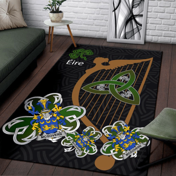 Ireland Area Rug - McGovern or McGauran Family Crest Area Rug - Harp And Shamrock - Image 3