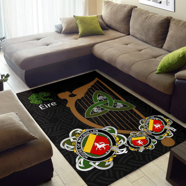 Ireland Area Rug - House of MACQUILLAN Family Crest Area Rug - Harp And Shamrock