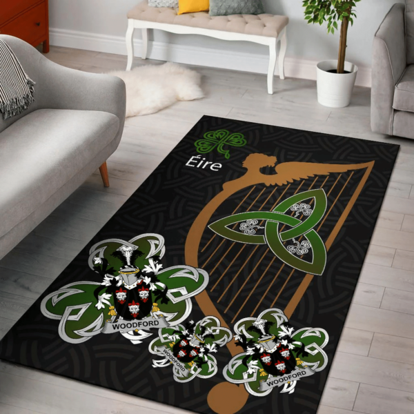 Ireland Area Rug - Woodford Family Crest Area Rug - Harp And Shamrock - Image 2