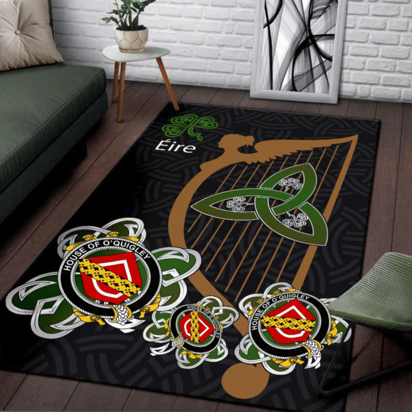 Ireland Area Rug - House of O'QUIGLEY Family Crest Area Rug - Harp And Shamrock - Image 3