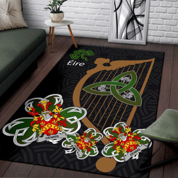 Ireland Area Rug - Dennis Family Crest Area Rug - Harp And Shamrock - Image 3