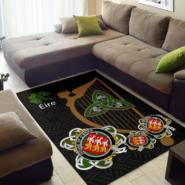 Ireland Area Rug - House of O'BRIEN Family Crest Area Rug - Harp And Shamrock