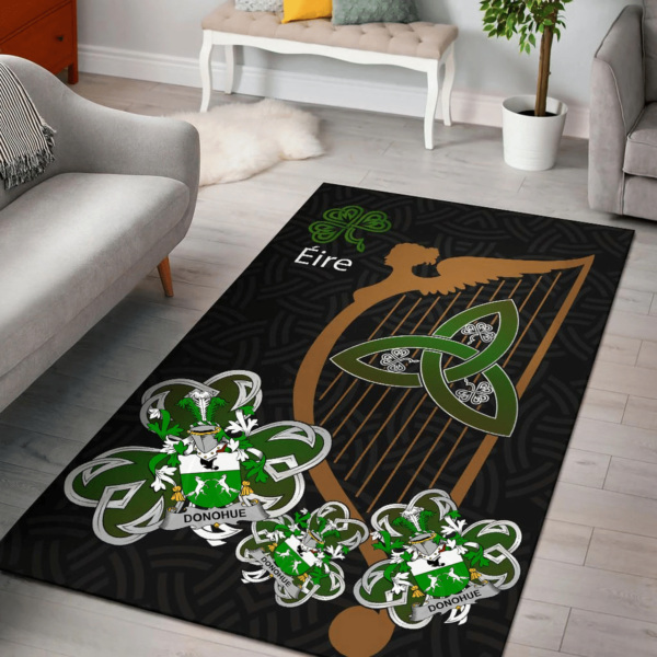 Ireland Area Rug - Donohue or O'Donohue Family Crest Area Rug - Harp And Shamrock - Image 2