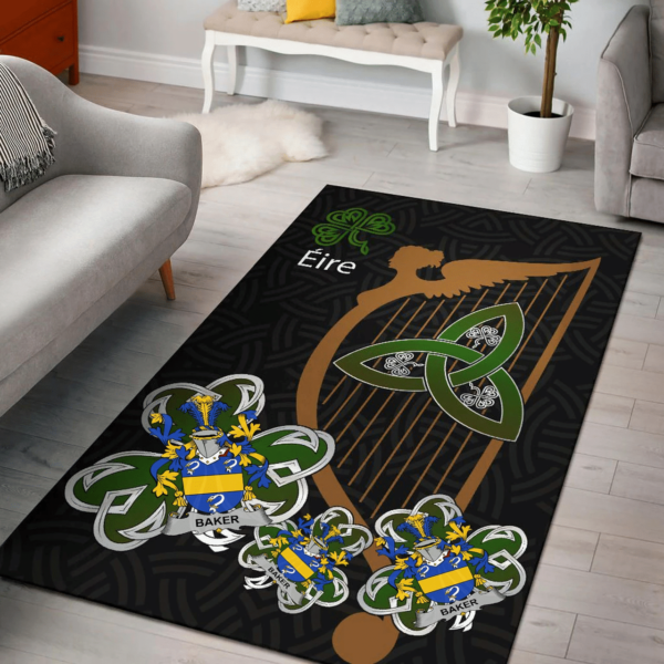 Ireland Area Rug - Baker Family Crest Area Rug - Harp And Shamrock - Image 2