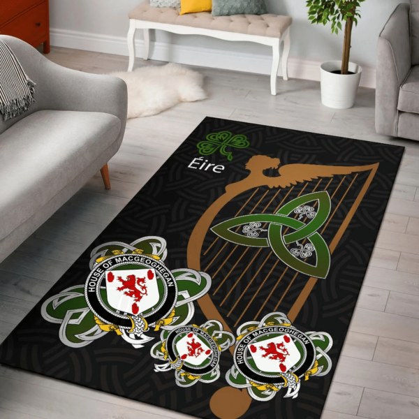 Ireland Area Rug - House of MACGEOGHEGAN Family Crest Area Rug - Harp And Shamrock - Image 2