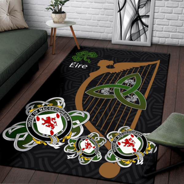 Ireland Area Rug - House of MACGEOGHEGAN Family Crest Area Rug - Harp And Shamrock - Image 3