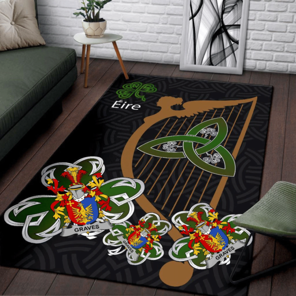 Ireland Area Rug - Graves or Greaves Family Crest Area Rug - Harp And Shamrock - Image 3