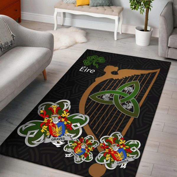 Ireland Area Rug - Graves or Greaves Family Crest Area Rug - Harp And Shamrock - Image 2