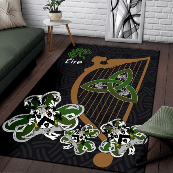 Ireland Area Rug - Lee or O'Lee Family Crest Area Rug - Harp And Shamrock - Image 3