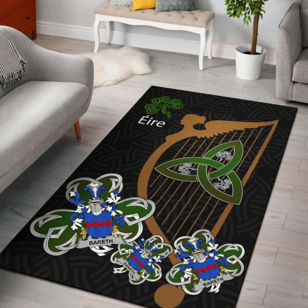 Ireland Area Rug - Bareth Family Crest Area Rug - Harp And Shamrock - Image 2