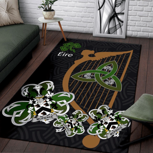 Ireland Area Rug - McPierce or Pierce Family Crest Area Rug - Harp And Shamrock - Image 3