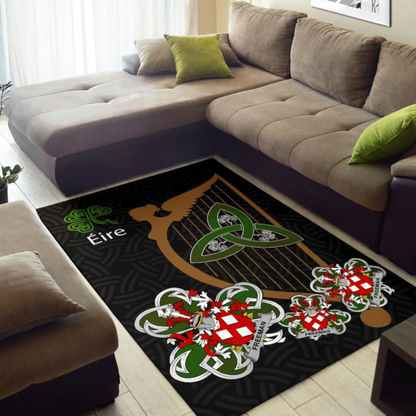 Ireland Area Rug - Freeman Family Crest Area Rug - Harp And Shamrock