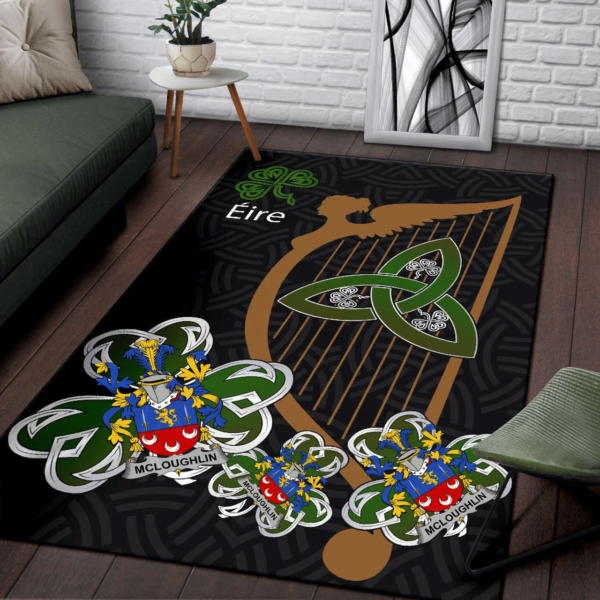 Ireland Area Rug - McLoughlin or Loughlin Family Crest Area Rug - Harp And Shamrock - Image 3