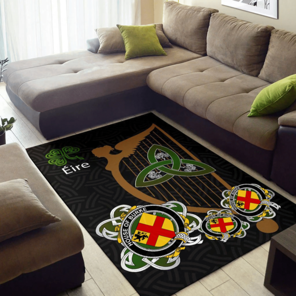 Ireland Area Rug - House of BURKE Family Crest Area Rug - Harp And Shamrock